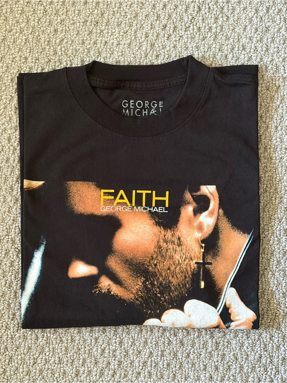 PacSun George Michael FAITH Graphic Tee - Black with Yellow & Skin-Tone Print